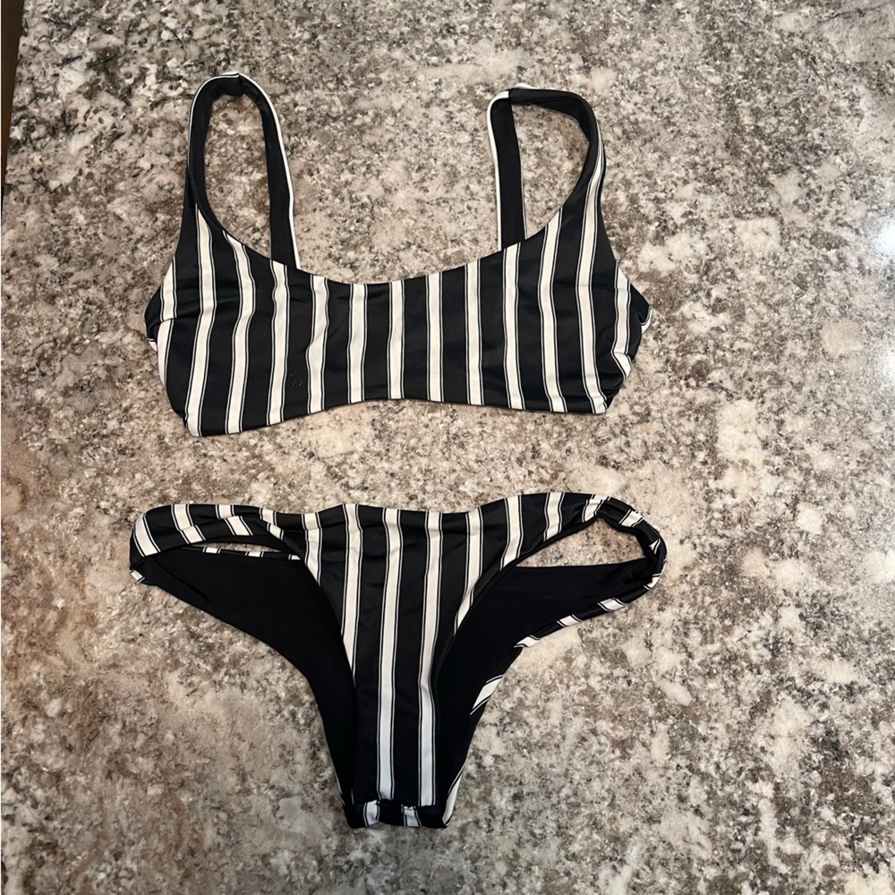 Tory Praver Swimwear Black and White Bikini Set | High Waist, Size XS
